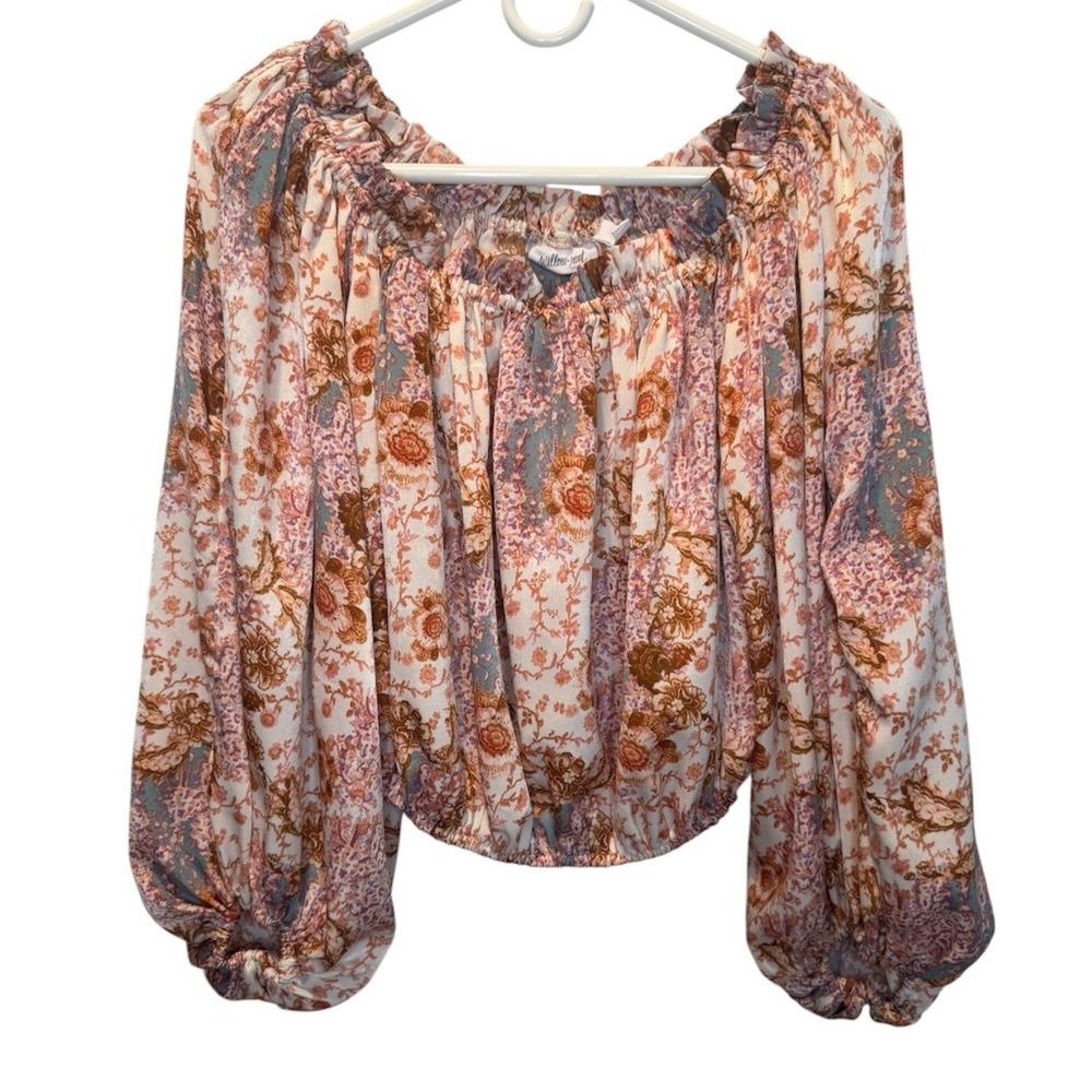 Willow & Root Floral Off The Shoulder Balloon‎ Sleeve Top Medium Boho Peasant